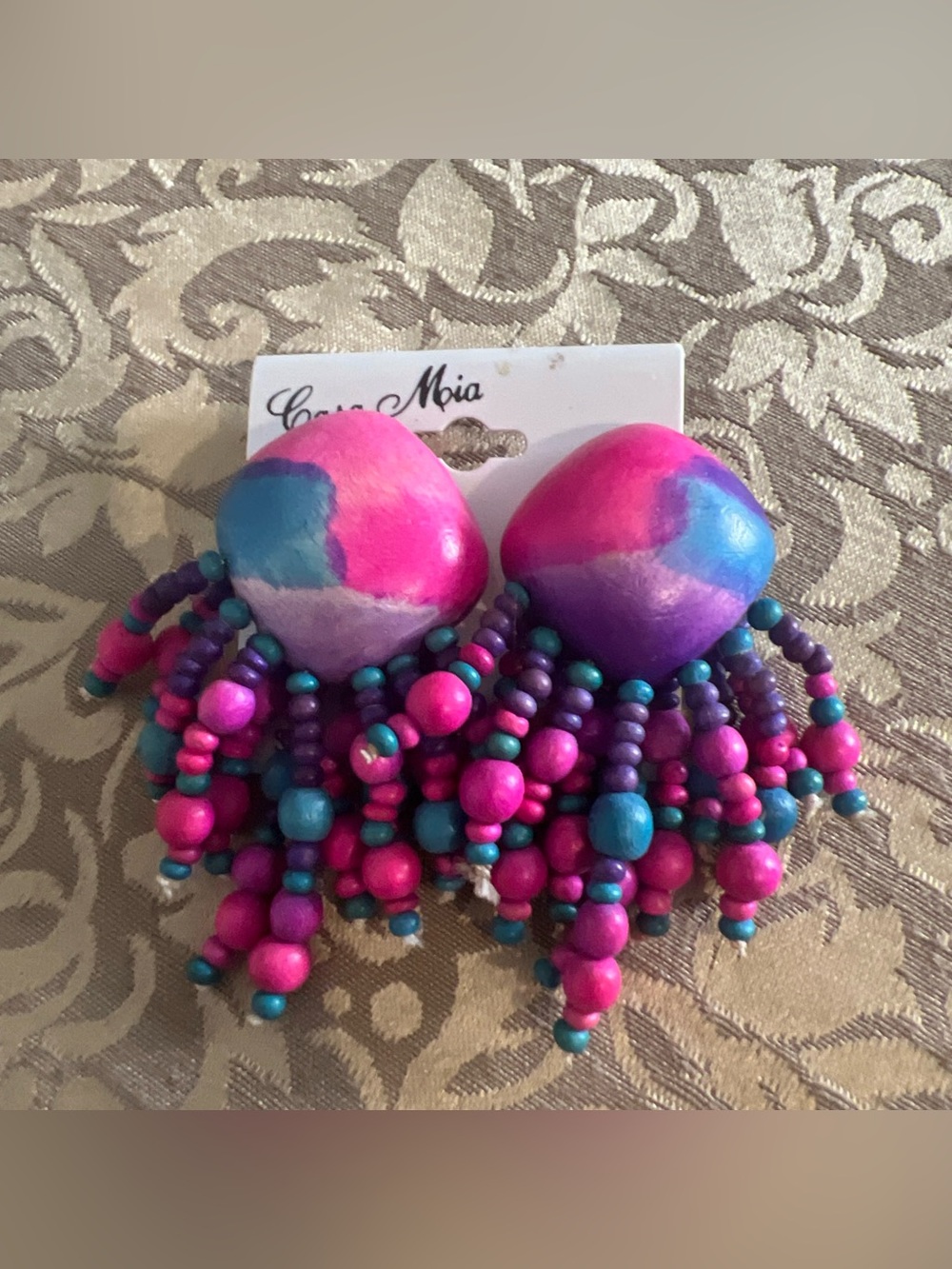 Handmade Pink Blue Teal Beaded Octopus Dangle Earrings Cara Moia